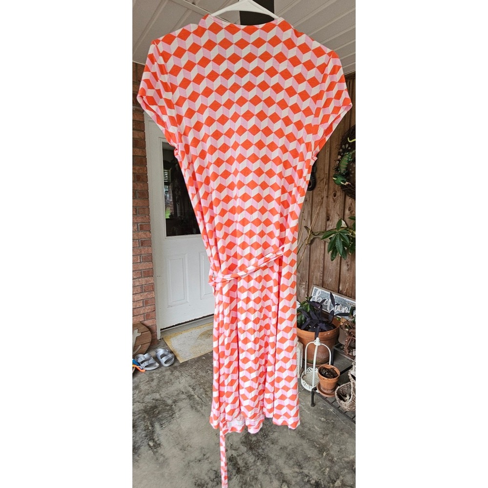 Boden Minimalist Red Pink Geometric Print Jersey Wrap Midi Dress US 12R UK 16R - Picture 2 of 8